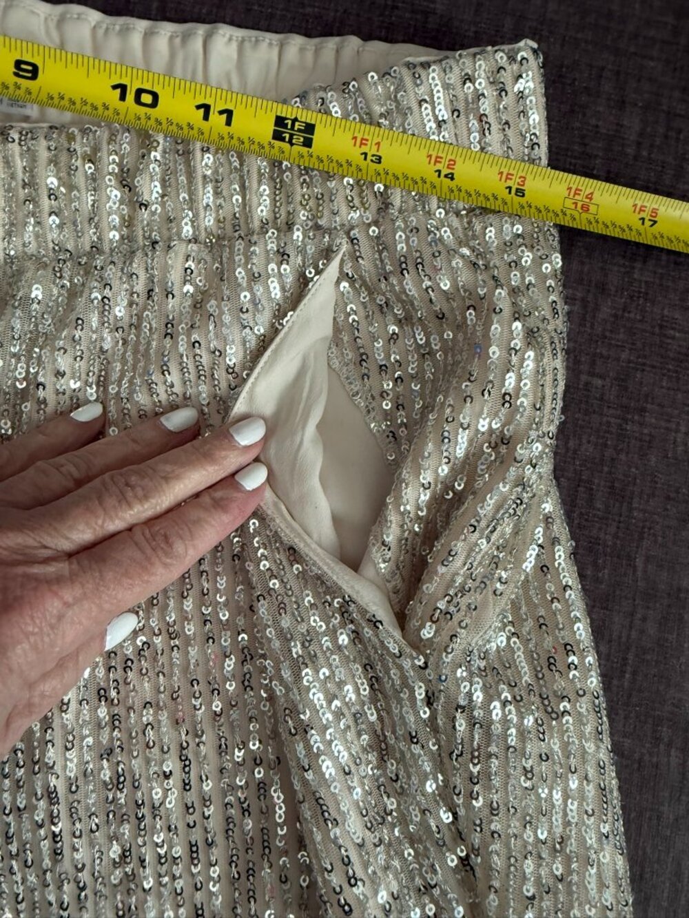 Loft Sequin Jogger Pants Cream Womens Pants Sz Medium Holiday Party Dressy - Picture 5 of 10